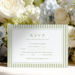 Cartons Réponse Olive Green Stripes Wedding