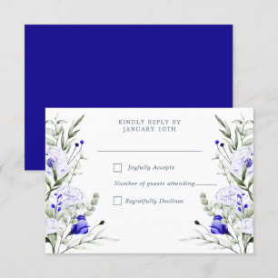 Cartons Réponse Ombre Royal Blue Ivory Floral Mariage