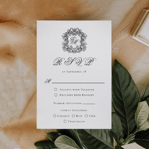 Cartons Réponse Options de repas de mariage à armoiries monogramme