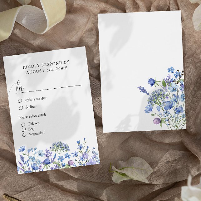 Cartons Réponse Options de repas floraux du Mariage Fleur sauvage (Wedding RSVP with Menu Selection from my Lilac + Periwinkle Wildflower Wedding Collection)