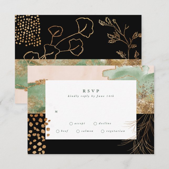 Cartons Réponse Or Moderne Eucalyptus Vert Abstrait Onyx (Devant / Derrière)