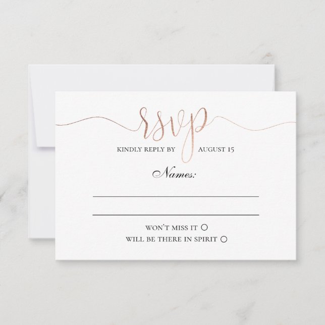 Cartons Réponse Or rsvp. Mariage simple et moderne. Élégant minimu (Devant)