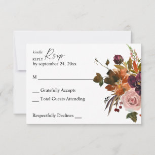 Cartons Réponse Or sans rustic, floral pourpre et rose sans repas