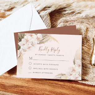 Cartons Réponse Orchidées en laiton de Pampas Mariage en terre cui
