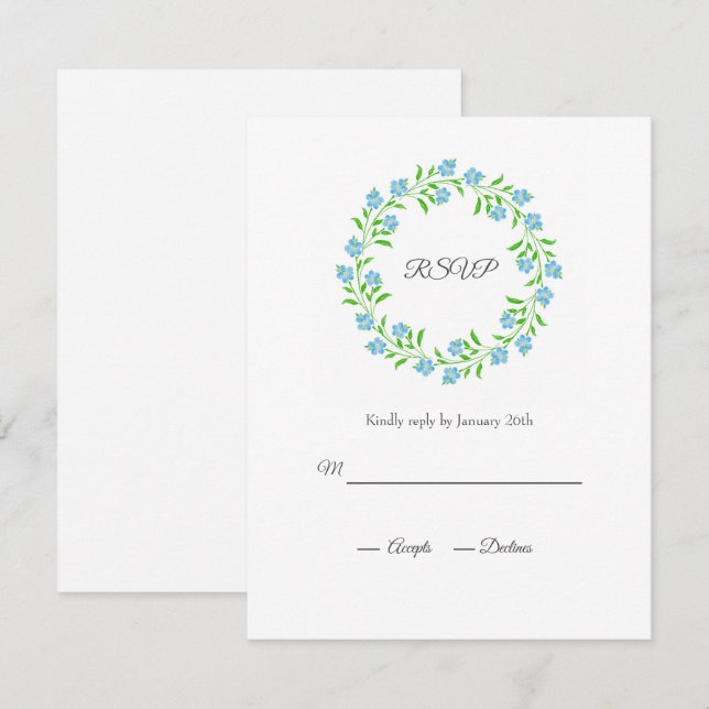 Cartons Réponse Oubliez-moi non aquarelle Floral Wreath (Devant / Derrière)