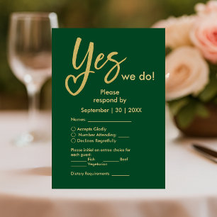 Cartons Réponse Oui Nous faisons émeraude vert mariage or