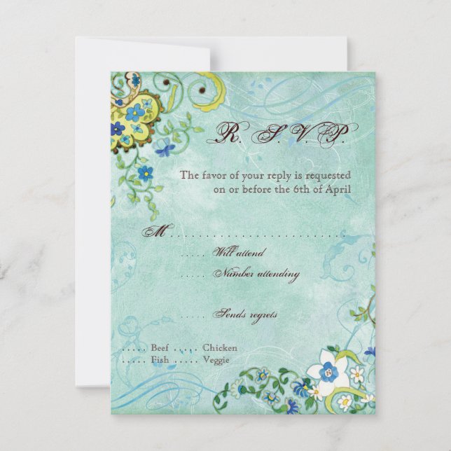 Cartons Réponse Paisley Moderne Floral Floral Mariage (Devant)