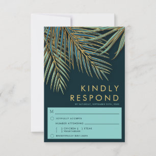 Cartons Réponse Palm Gold Turquoise Plage de mariage choix de repa