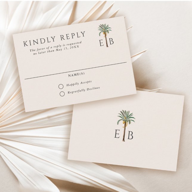 Cartons Réponse Palm Logo Elegant Tropical Monogram Wedding (Créateur téléchargé)