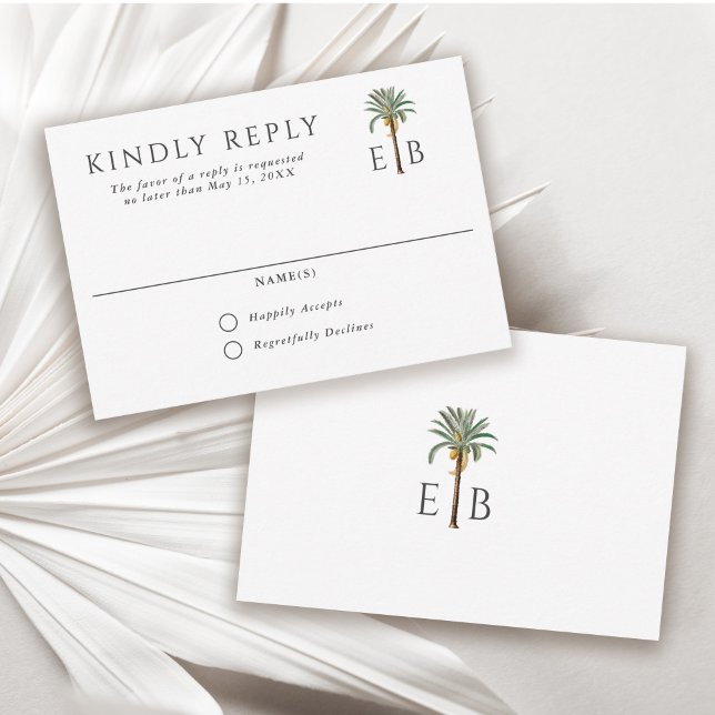 Cartons Réponse Palm Tree Elegant Tropical Monogram Wedding (Créateur téléchargé)