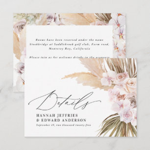 Cartons Réponse Palme feuille pampas herbe naturel rose mariage RS