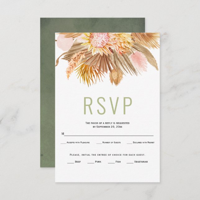 Cartons Réponse Palmier séché feuille pampas herbe sauge vert mari (Devant / Derrière)