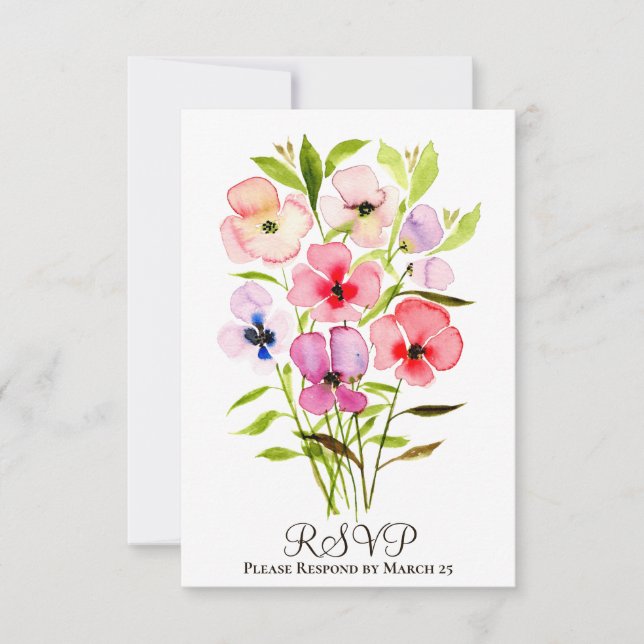 Cartons Réponse Pansies d'aquarelle gaie et Mariage Fleur sauvage (Devant)