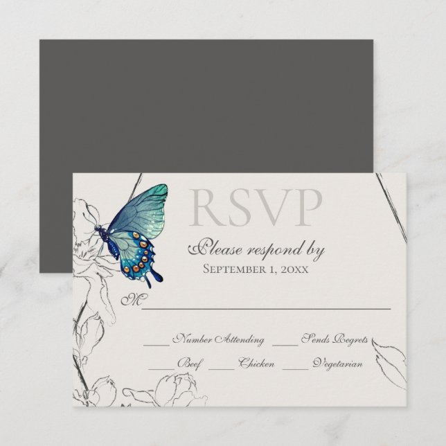 Cartons Réponse Papillon aquarelle et Mariage géométrique Fleur (Devant / Derrière)