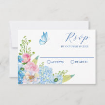 Papillon bleu fleur rose