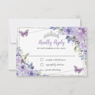 Cartons Réponse Papillons en argent Lilac Floral Quinceañera