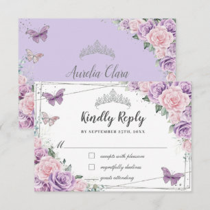 Cartons Réponse Papillons Lilac Rose Floral Rose Quinceañera