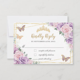 Cartons Réponse Papillons Lilac Rose Floral Rose Quinceañera