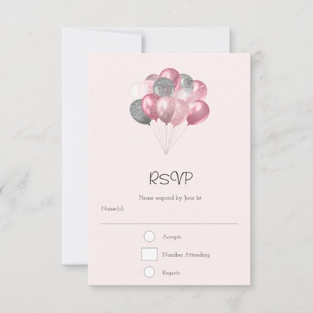 Cartons Réponse Parties scintillant Balloon Bunch rose et argent (Devant)