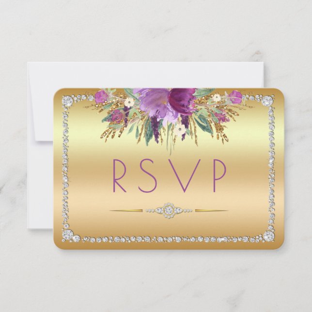 Cartons Réponse Parties scintillant diamant Aquarelle Fleurs or RS (Devant)