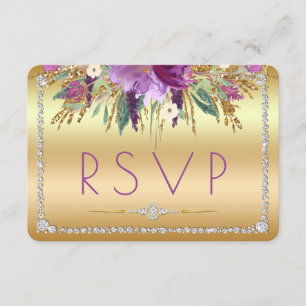 Cartons Réponse Parties scintillant diamant Aquarelle Fleurs or RS