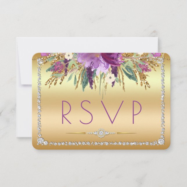 Cartons Réponse Parties scintillant diamant Aquarelle Fleurs or RS (Devant)