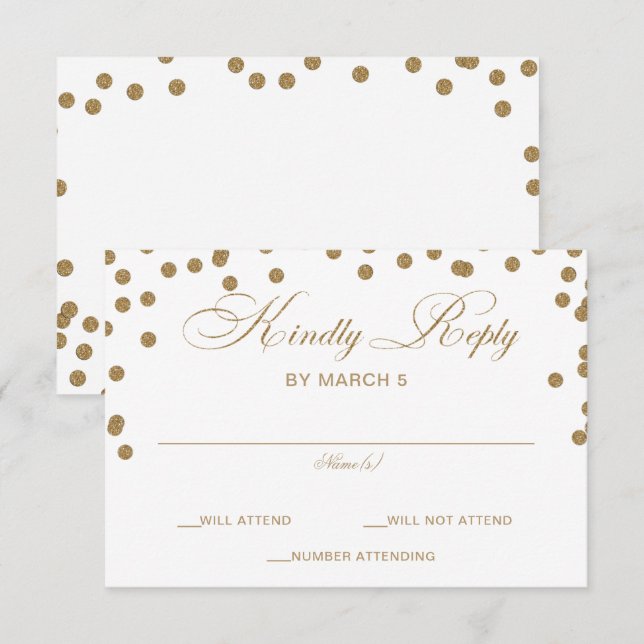 Cartons Réponse Parties scintillant d'or blanc Confetti Mariage él (Devant / Derrière)