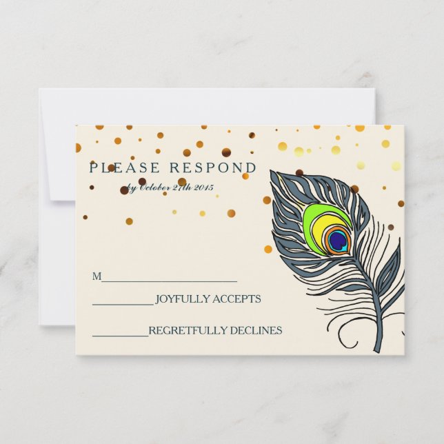 Cartons Réponse Parties scintillant d'or Confetti Peacock Feather  (Devant)