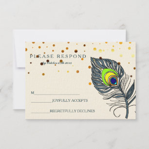 Cartons Réponse Parties scintillant d'or Confetti Peacock Feather