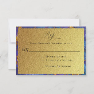 Cartons Réponse *~* Parties scintillant d'or Foil Bleu Mariage Abs
