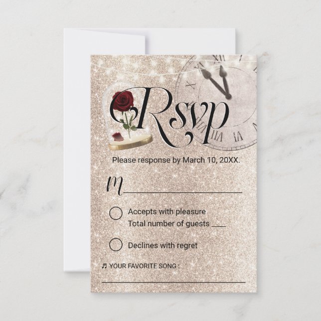 Cartons Réponse Parties scintillant d'or moderne Fairytale Wedding (Devant)