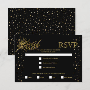 Cartons Réponse Parties scintillant d'or pin, confetti noir mariag