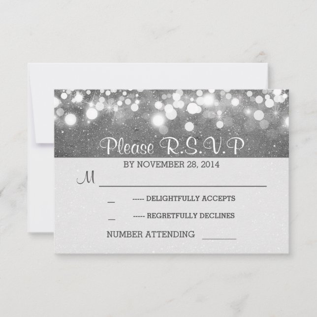 Cartons Réponse parties scintillant en argent lumières mariage rom (Devant)