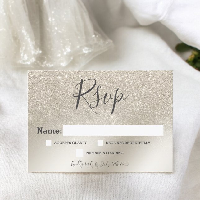 Cartons Réponse parties scintillant en ivoire perlé ombre métalliq (pearl ivory glitter ombre metallic RSVP wedding)