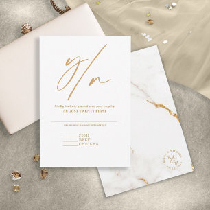 Cartons Réponse Parties scintillant en marbre moderne Mariage Gold