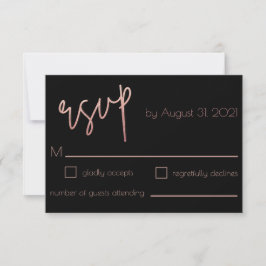 Cartons Réponse Parties scintillant en or noir et Rose Mariage Art