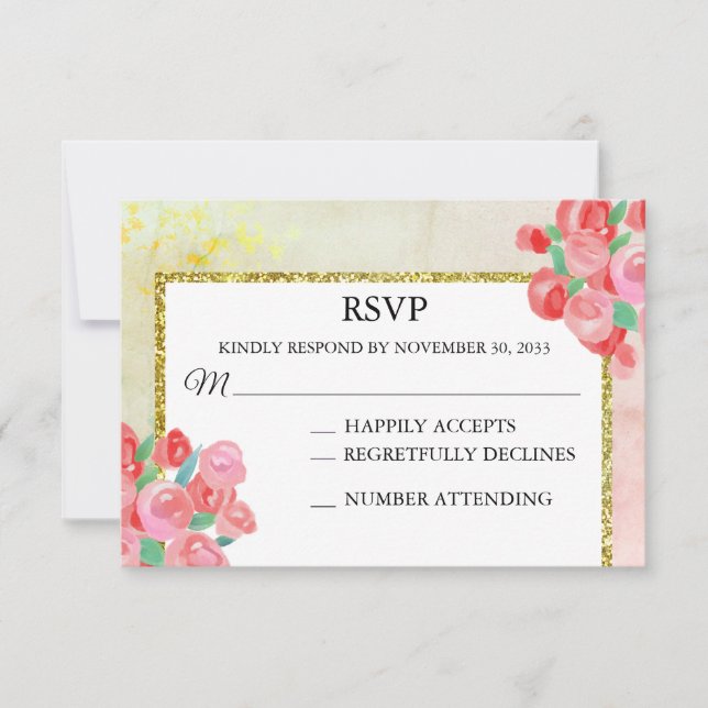 Cartons Réponse *~* Parties scintillant Moderne Floral Mint Blush  (Devant)