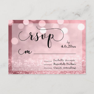 Cartons Réponse Parties scintillant or rose Bokeh & Typographie RS