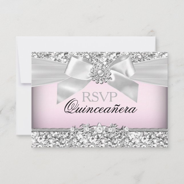 Cartons Réponse Parties scintillant rose argent & Bijoux Bow Quinc (Devant)
