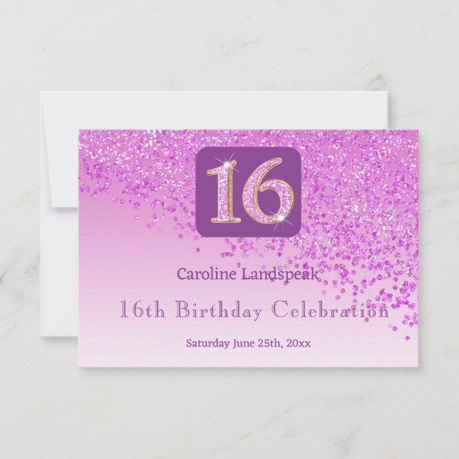 Cartons Réponse Parties scintillant rose Chic, Seize Anniversaire  (Devant)