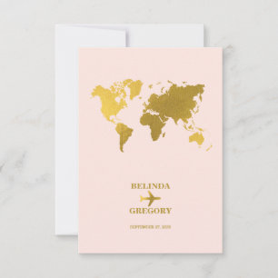 Cartons Réponse Passeport Mariage Destination Monde Rose Or