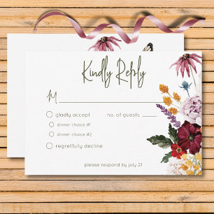Cartons Réponse Pastel & Burgundy Blooms Moderne Floral Deux Dîner