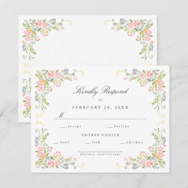 Cartons Réponse Pastel Rococo Garden Ornate Floral Wedding (Devant / Derrière)
