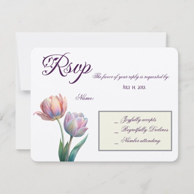 Cartons Réponse Pastel Tulip Mariage Suite Typographie élégante (Devant)