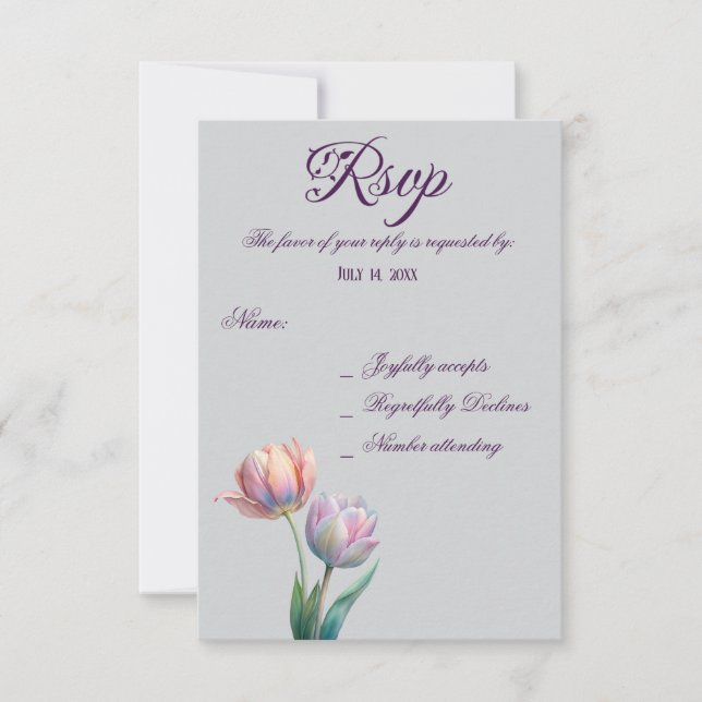 Cartons Réponse Pastel Tulip Mariage Suite Typographie élégante (Devant)