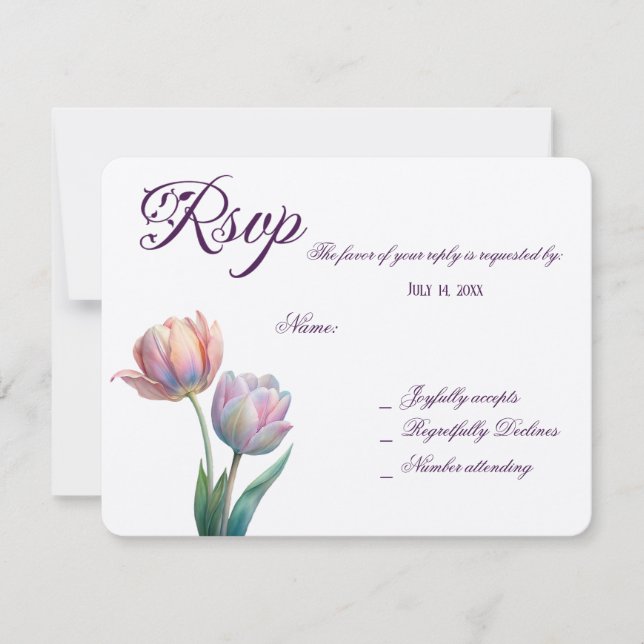 Cartons Réponse Pastel Tulip Mariage Suite Typographie élégante (Devant)
