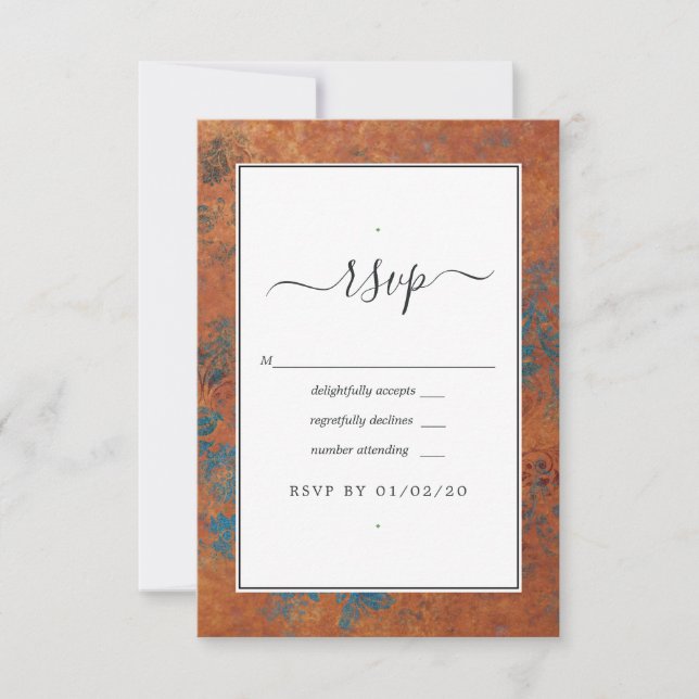 Cartons Réponse Patina en cuivre de Grunge et Mariage Turquoise (Devant)