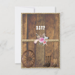 Cartons Réponse Pays Ouest Mariage Rose Roses Plumes corde
