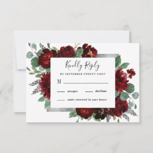 Cartons Réponse Pays Rouge et Argent Bourgogne Rose Mariage d'hive