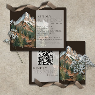 Cartons Réponse Paysage de Montagne Rustique Aquarelle Mariage QR 